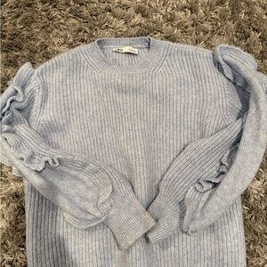 Light Blue Ruffled Sleeve Sweater
